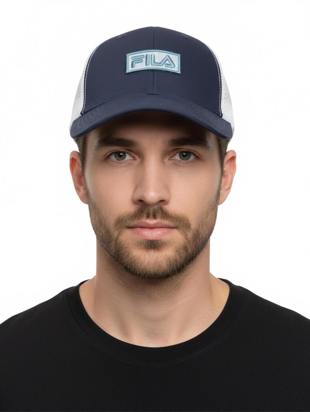 Hat / FILA Navy Blue & White Mesh Trucker Hat with Mint Green Logo / New